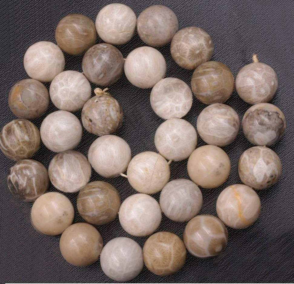 Natural Brown Fossil Coral Beads, Round, 15.5'' Full Strand 
