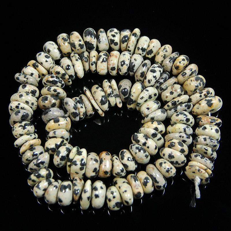Natural Dalmatian Jasper Freeform Rondelle Beads, 3-5x8-13mm 