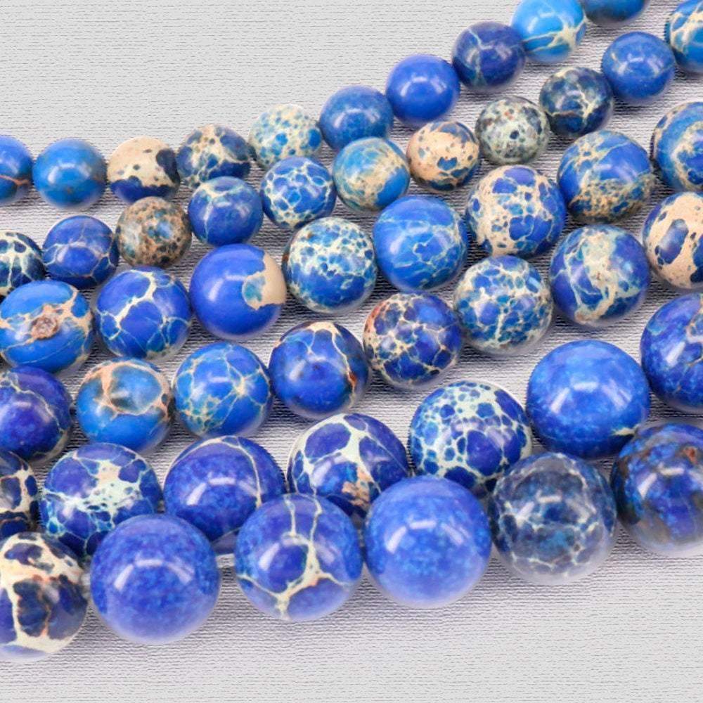 Natural Dark Blue Sea Sediment Jasper Beads, Round 4-12mm, 15.5 str. 