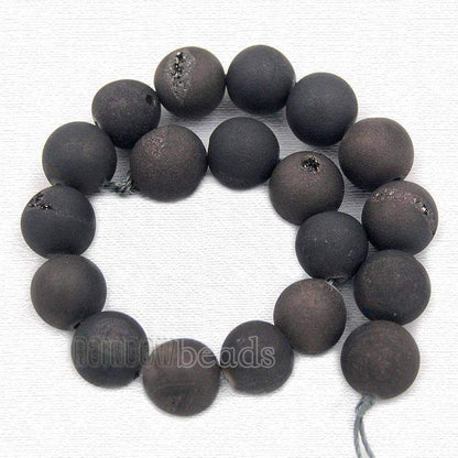 Natural Dark Grey Druzy Agate Beads, Round, 8-14mm, 15.5'' inch strand 