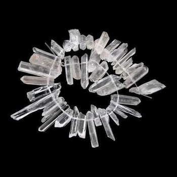 Natural Druzy Clear Crystal Quartz Metallic Titanium Coated Stick, 15.5 strand 