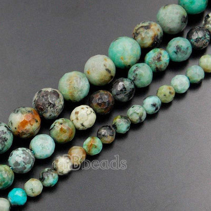 Natural Faceted African Turquoise Beads, 4mm 6mm 8mm Round Jewelry Gemstone Spacer Stone Beads, 15''5 strand. For Jewelry making and Beading 