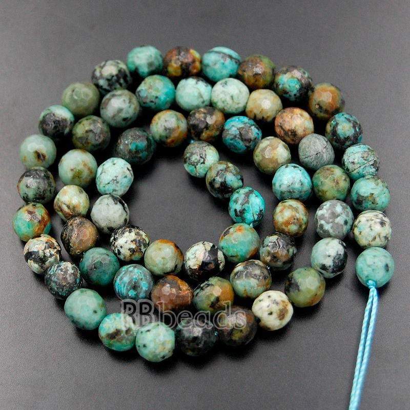 Natural Faceted African Turquoise Beads, 4mm 6mm 8mm Round Jewelry Gemstone Spacer Stone Beads, 15''5 strand. For Jewelry making and Beading 