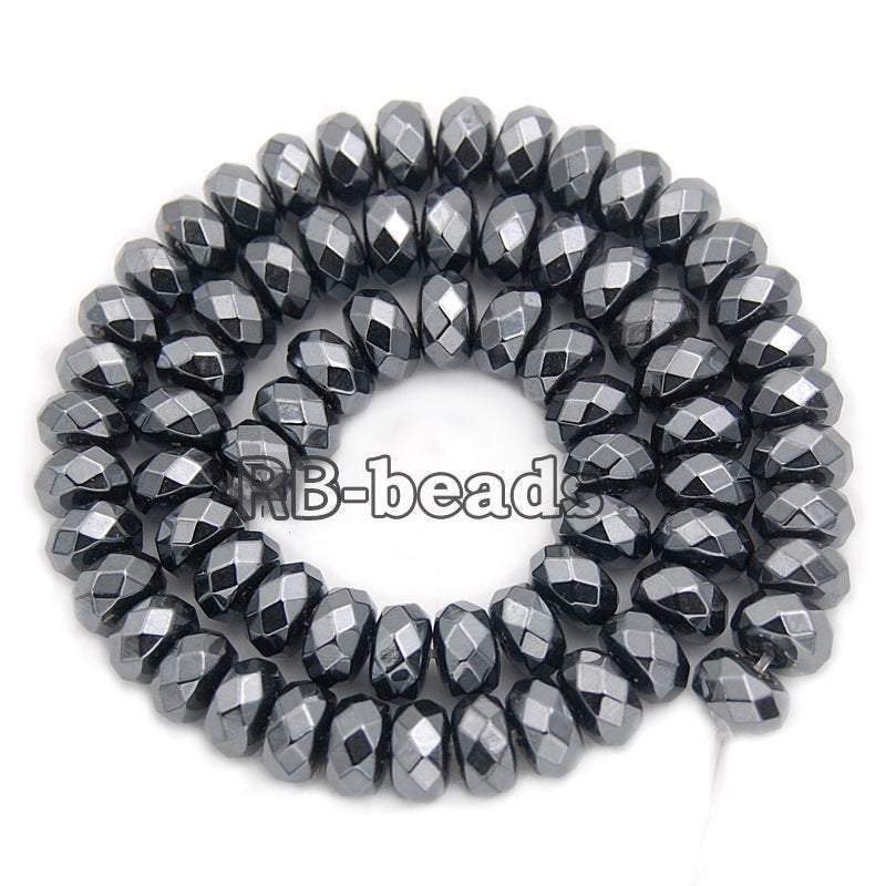Natural Faceted Black Hematite Rondelle Beads,  2-10mm  16'' strand 