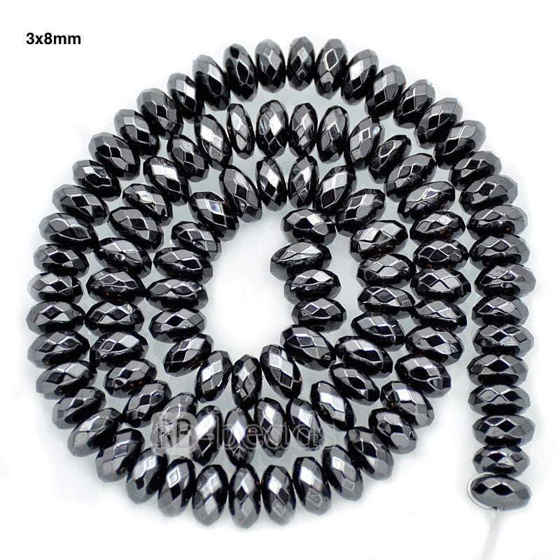 Natural Faceted Black Hematite Rondelle Beads,  2-10mm  16'' strand 