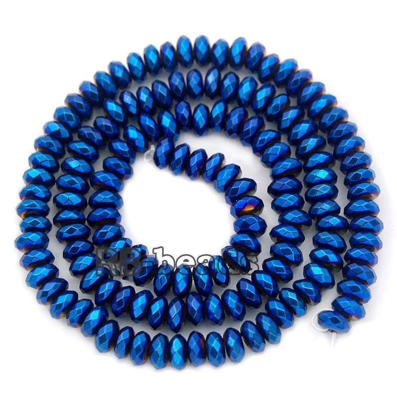 Natural Faceted Blue Hematite Rondelle Beads,  2-10mm  16'' strand 