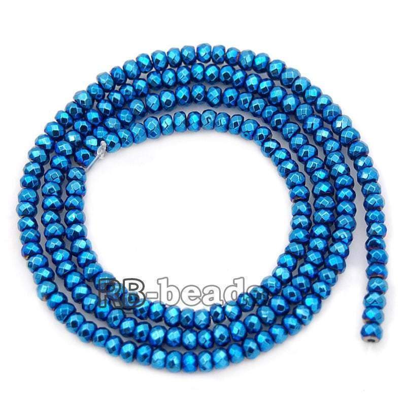 Natural Faceted Blue Hematite Rondelle Beads,  2-10mm  16'' strand 