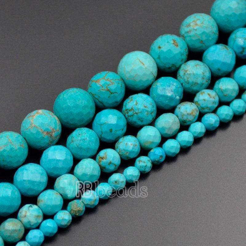 Natural Faceted Blue Turquoise Beads, 4mm 6mm 8mm 10mm Round Jewelry Gemstone Spacer Stone Beads, 15''5 st. For Jewelry making and Beading 