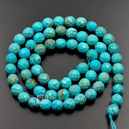 Natural Faceted Blue Turquoise Beads, 4mm 6mm 8mm 10mm Round Jewelry Gemstone Spacer Stone Beads, 15''5 st. For Jewelry making and Beading 