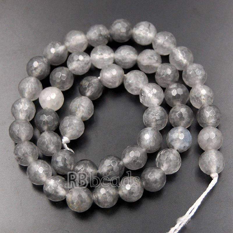 Natural Faceted Cloudy Gemstone Quartz Beads, Jewelry Loose 4mm 6mm 8mm  Gray Quartz Stone Round  Beads, For Jewelry making and Beading 