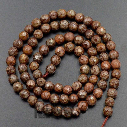 Natural Faceted Coffee Jasper Brown Beads, 6-10mm Round, 15.5'' strand 