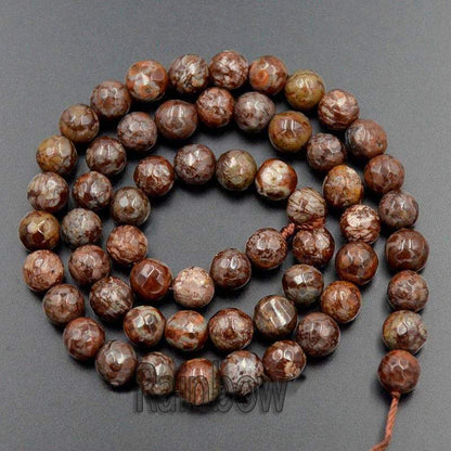 Natural Faceted Coffee Jasper Brown Beads, 6-10mm Round, 15.5'' strand 