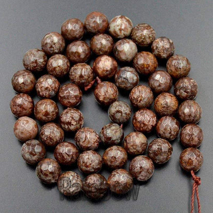 Natural Faceted Coffee Jasper Brown Beads, 6-10mm Round, 15.5'' strand 