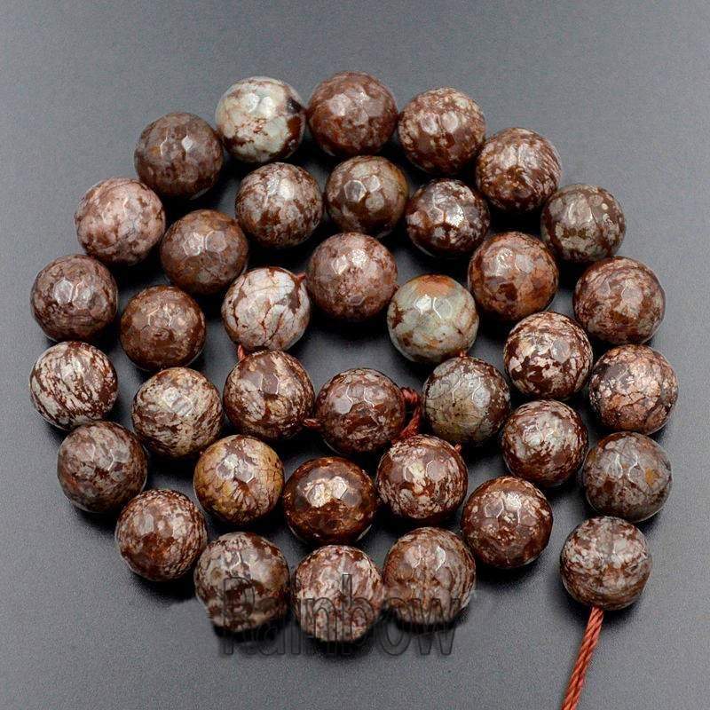 Natural Faceted Coffee Jasper Brown Beads, 6-10mm Round, 15.5'' strand 