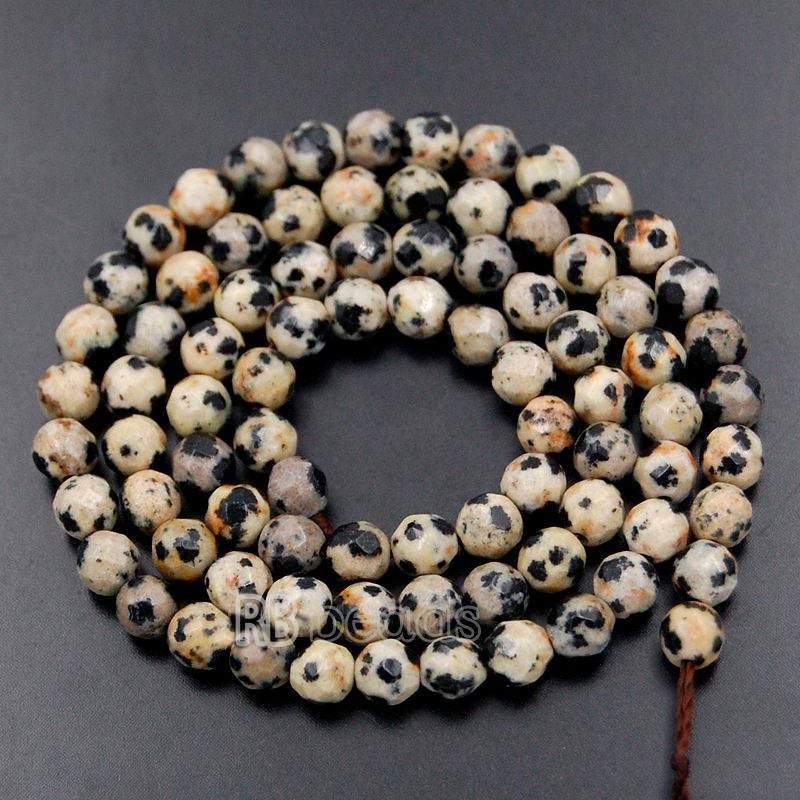 Natural Faceted Dalmatian Jasper Beads, 4-10mm Round, 15.5'' strand 
