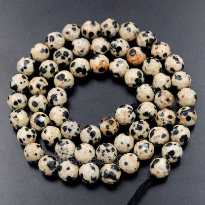 Natural Faceted Dalmatian Jasper Beads, 4-10mm Round, 15.5'' strand 