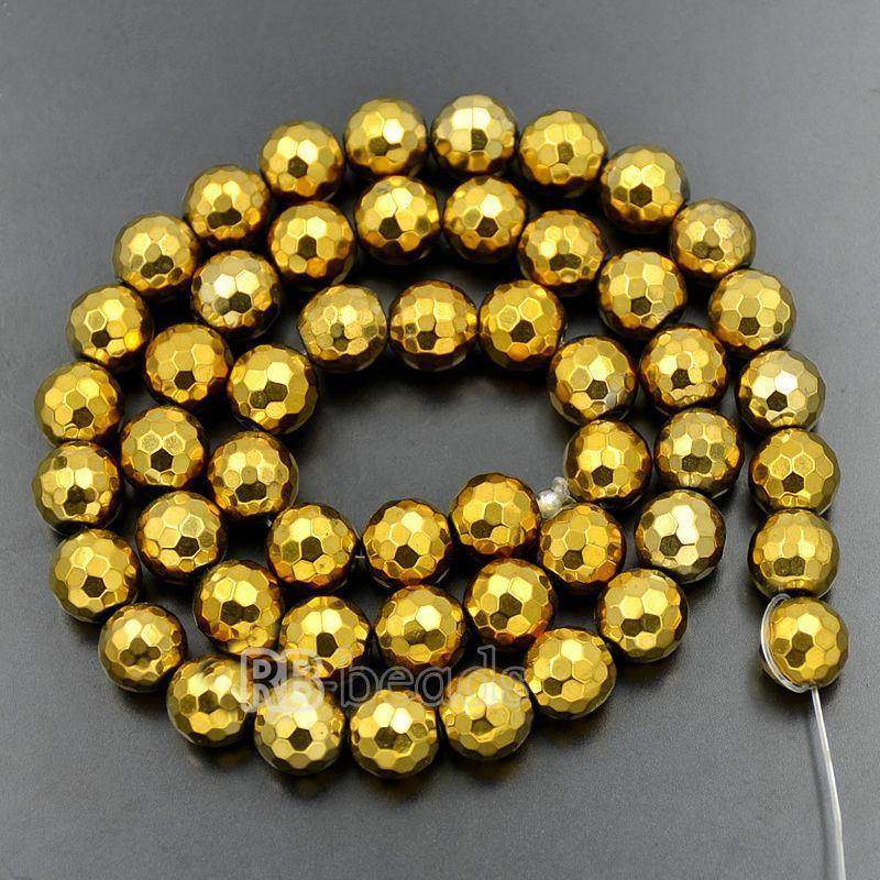 Natural Faceted Gold Hematite Beads, Round, 15.5''' full strand 