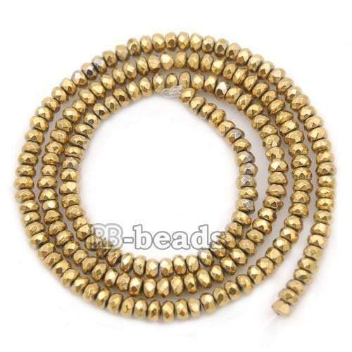 Natural Faceted Gold Hematite Rondelle Beads,  2-10mm  16'' strand 
