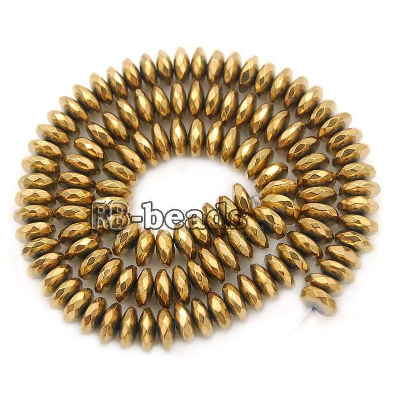 Natural Faceted Gold Hematite Rondelle Beads,  2-10mm  16'' strand 