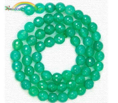 Natural Faceted Green Agate beads, Round 4-10mm, 15.5'' inch strand 