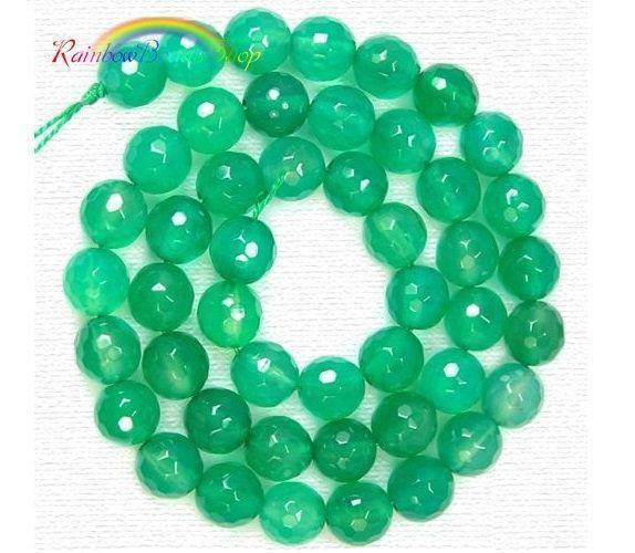 Natural Faceted Green Agate beads, Round 4-10mm, 15.5'' inch strand 