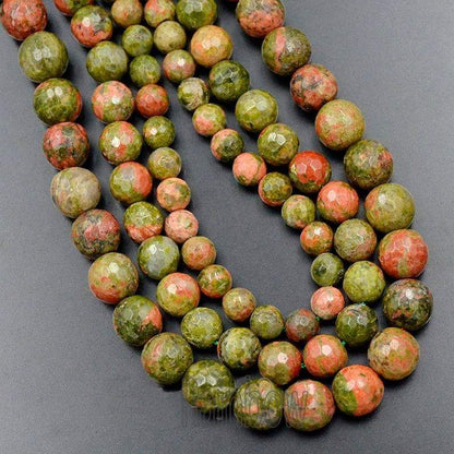 Natural Faceted Green Red Unakite beads, Round Gemstone 4-10mm, 15.5 strand 