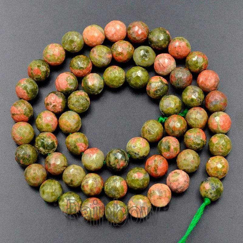 Natural Faceted Green Red Unakite beads, Round Gemstone 4-10mm, 15.5 strand 