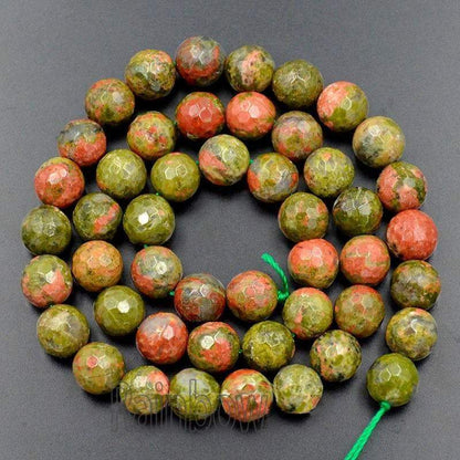 Natural Faceted Green Red Unakite beads, Round Gemstone 4-10mm, 15.5 strand 