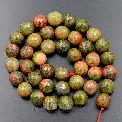 Natural Faceted Green Red Unakite beads, Round Gemstone 4-10mm, 15.5 strand 