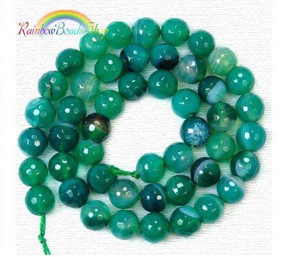 Natural Faceted Green Stripe Agate beads, Round 6-10mm, 15.5'' strand 