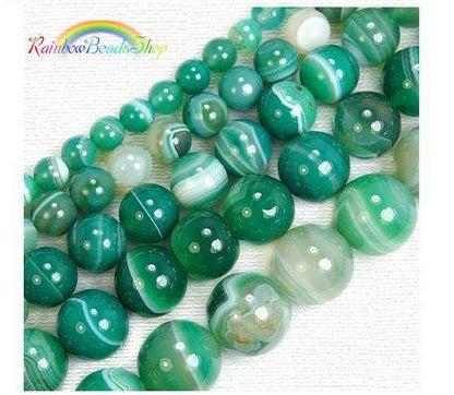 Natural Faceted Green Stripe Agate beads, Round 6-10mm, 15.5'' strand 