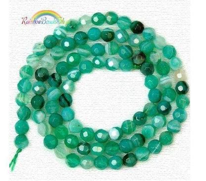 Natural Faceted Green Stripe Agate beads, Round 6-10mm, 15.5'' strand 