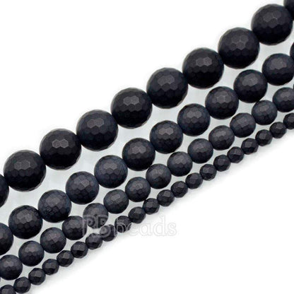 Natural Faceted Matte black Onyx Beads, 4-14mm Round Jewelry Gemstone 