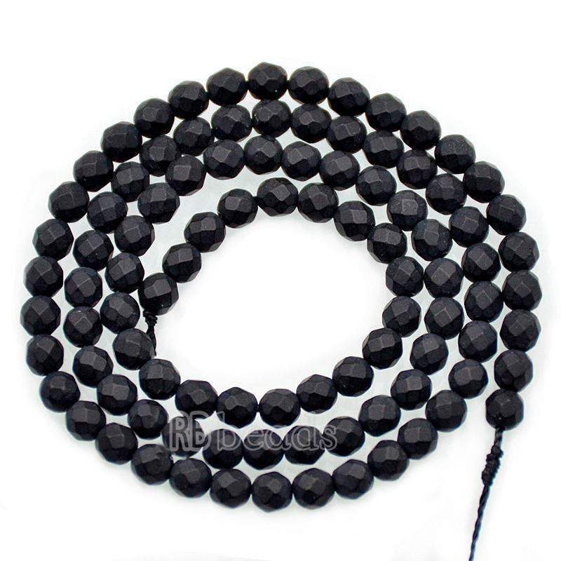 Natural Faceted Matte black Onyx Beads, 4-14mm Round Jewelry Gemstone 