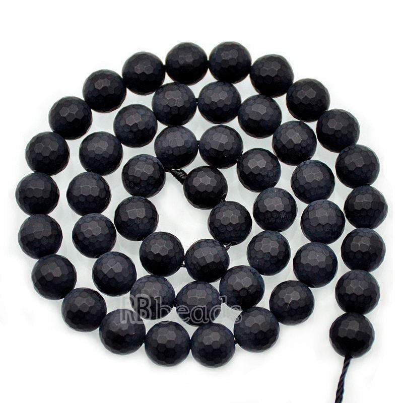 Natural Faceted Matte black Onyx Beads, 4-14mm Round Jewelry Gemstone 