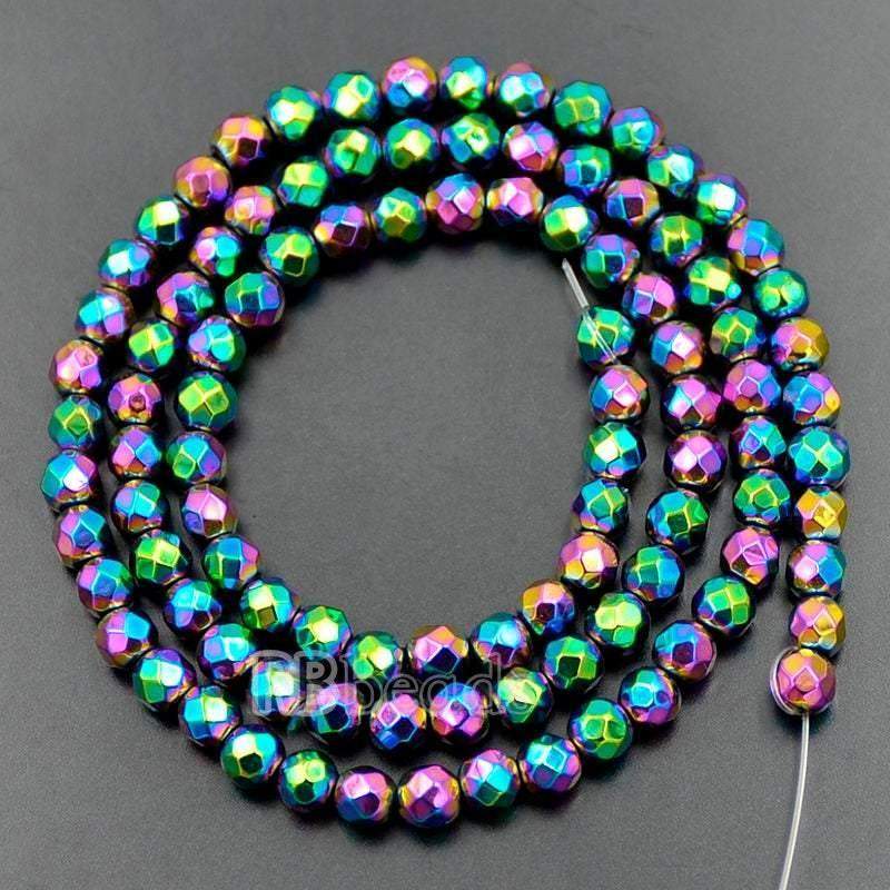 Natural Faceted Multi Color Hematite Beads, Round  15.5''' full strand 