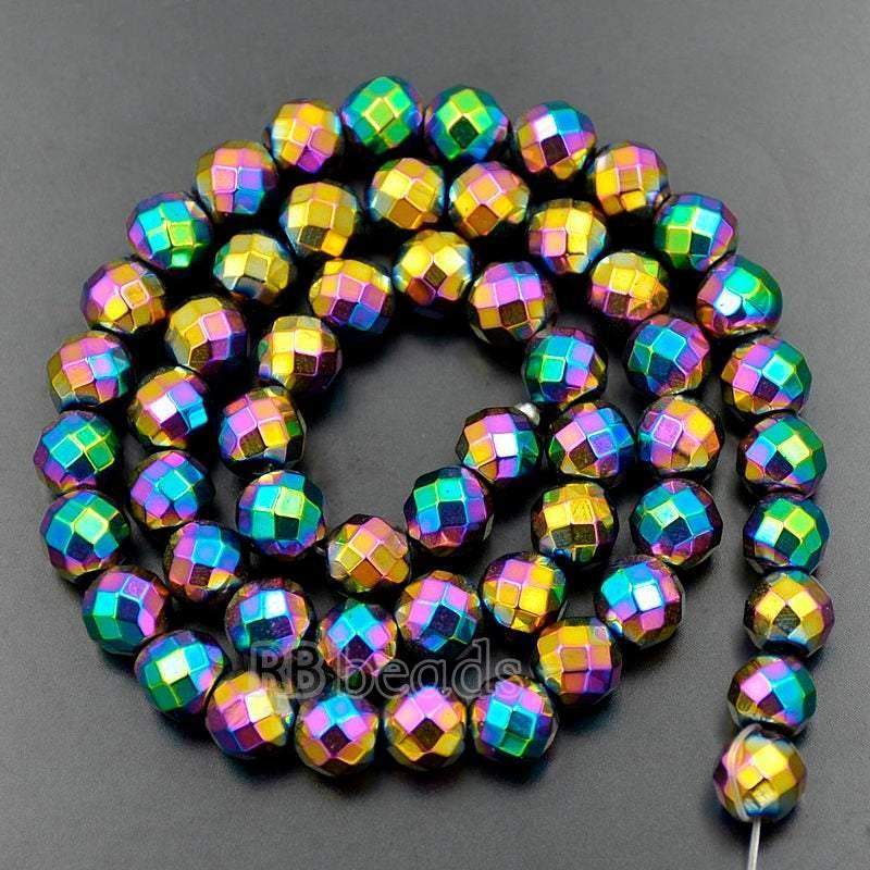 Natural Faceted Multi Color Hematite Beads, Round  15.5''' full strand 