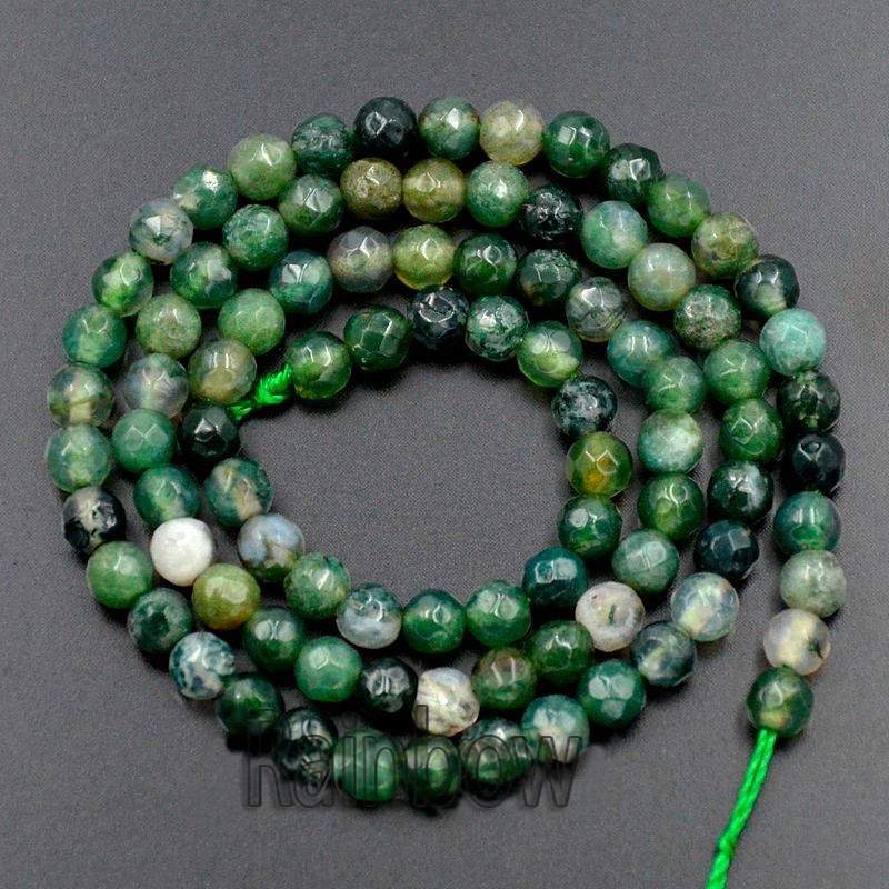 Natural Faceted Round Moss Agate beads, 4-12mm, 15.5'' inch strand 