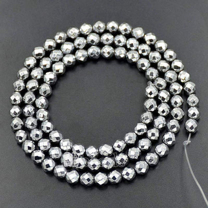 Natural Faceted Silver Hematite Beads, Round   15.5''' full strand 