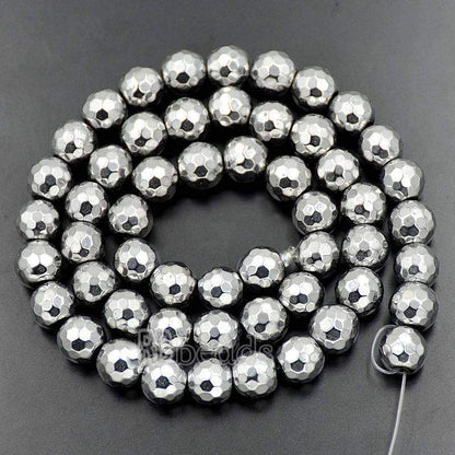 Natural Faceted Silver Hematite Beads, Round   15.5''' full strand 