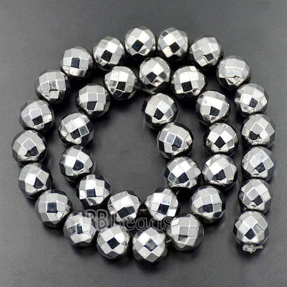 Natural Faceted Silver Hematite Beads, Round   15.5''' full strand 