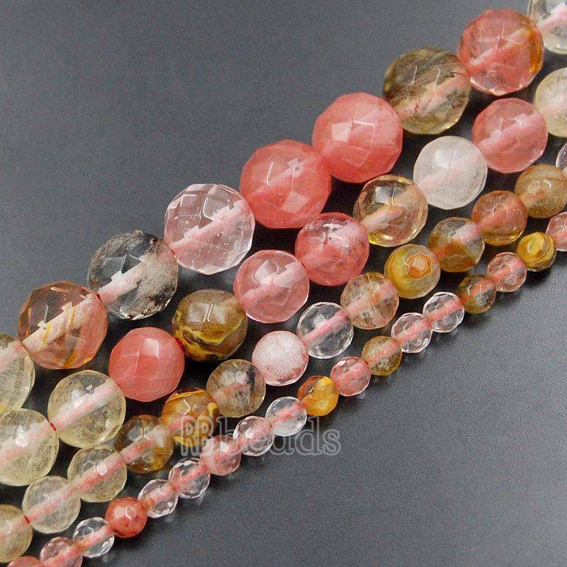 Natural Faceted Volcano Cherry Quartz Beads, 4mm 6mm 8mm 10mm 12mm Round Jewelry Gemstone Stone Beads, For Jewelry making and Beading 