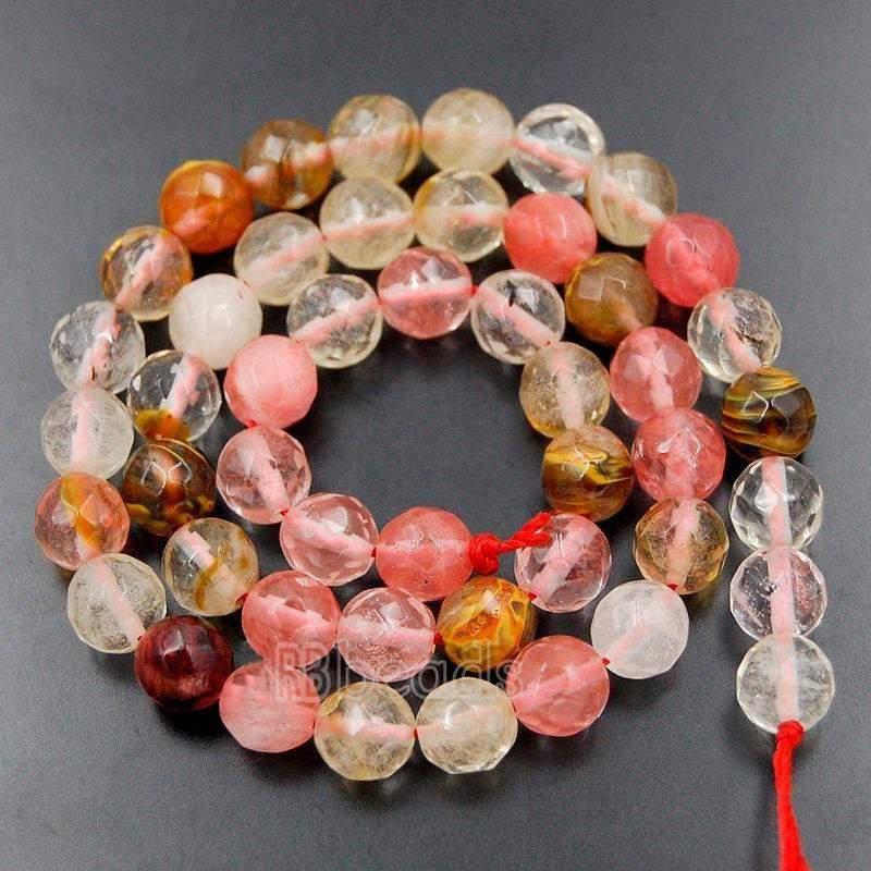 Natural Faceted Volcano Cherry Quartz Beads, 4mm 6mm 8mm 10mm 12mm Round Jewelry Gemstone Stone Beads, For Jewelry making and Beading 