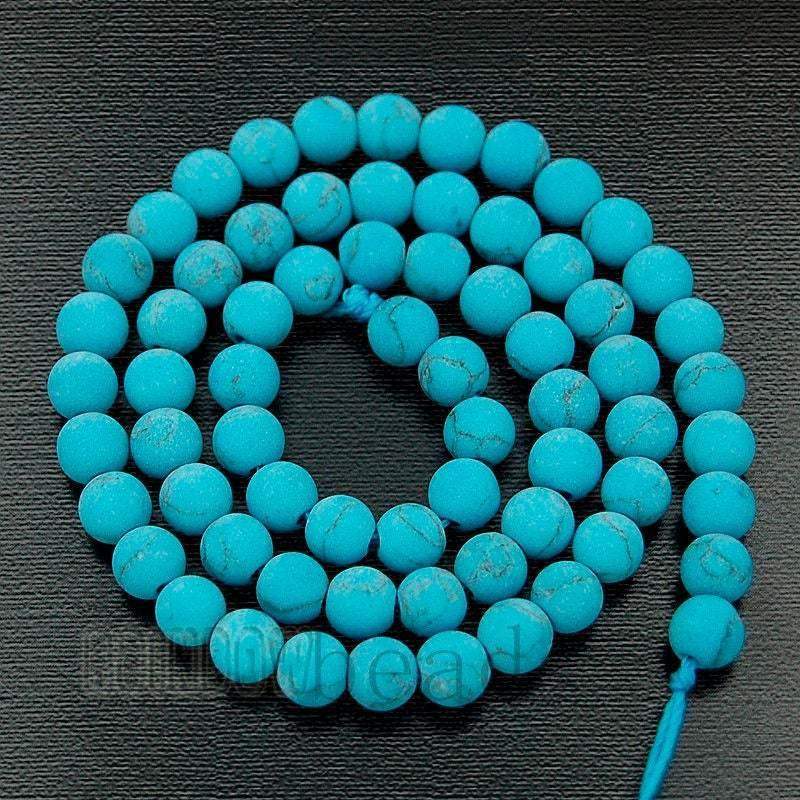Natural Frosted Blue Turquoise Beads, Matte Gemstone Beads, Stone Round Natural Beads, 4mm 6mm 8mm 10mm 12mm 15' strand 