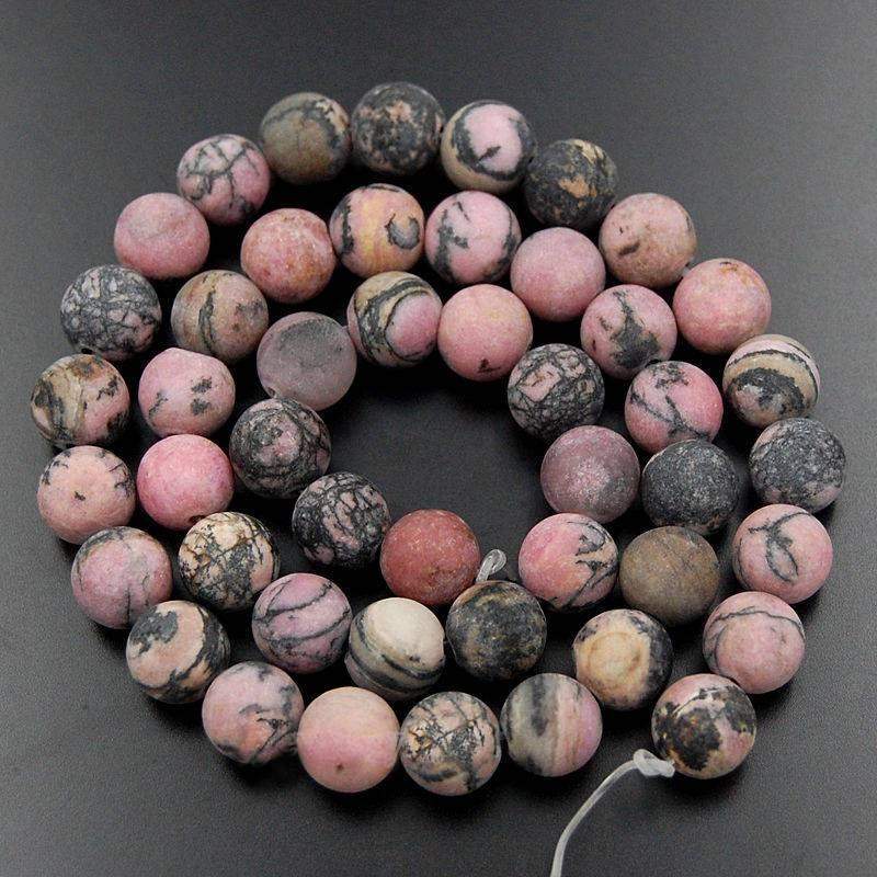 Natural Frosted Red Black Rhodonite beads, Matte Gemstone Beads, Round Natural Beads, Stone Spacer Beads, 4mm 6mm 8mm 10mm 15''5 strend 