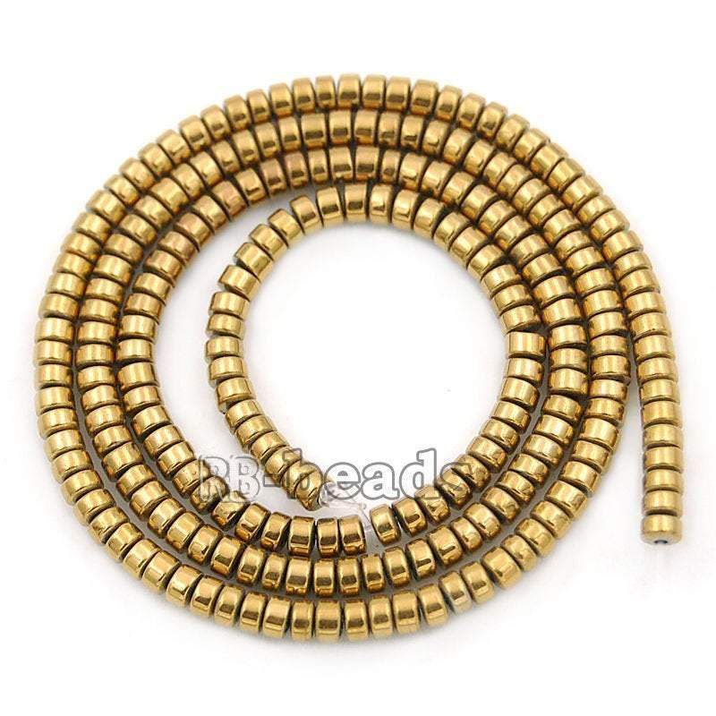 Natural Gold Hematite Smooth Rondelle Beads,  2-10mm  16'' strand 