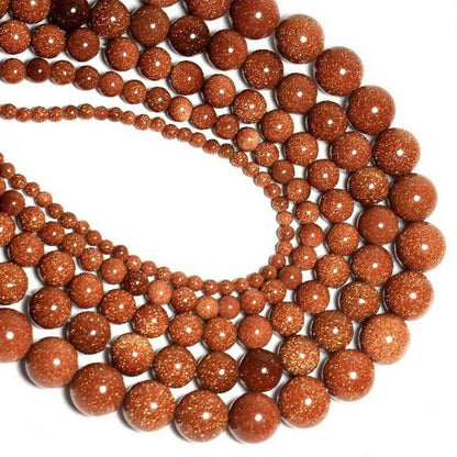 Natural Gold Sandstone Goldstone Beads,  Round, 15.5'' inch strand 