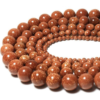 Natural Gold Sandstone Goldstone Beads,  Round, 15.5'' inch strand 