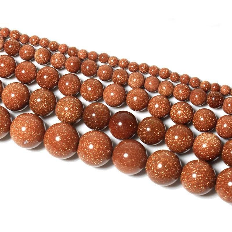 Natural Gold Sandstone Goldstone Beads,  Round, 15.5'' inch strand 