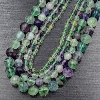 Natural Green Purple Fluorite Beads, Round, 15.5'' full strand 